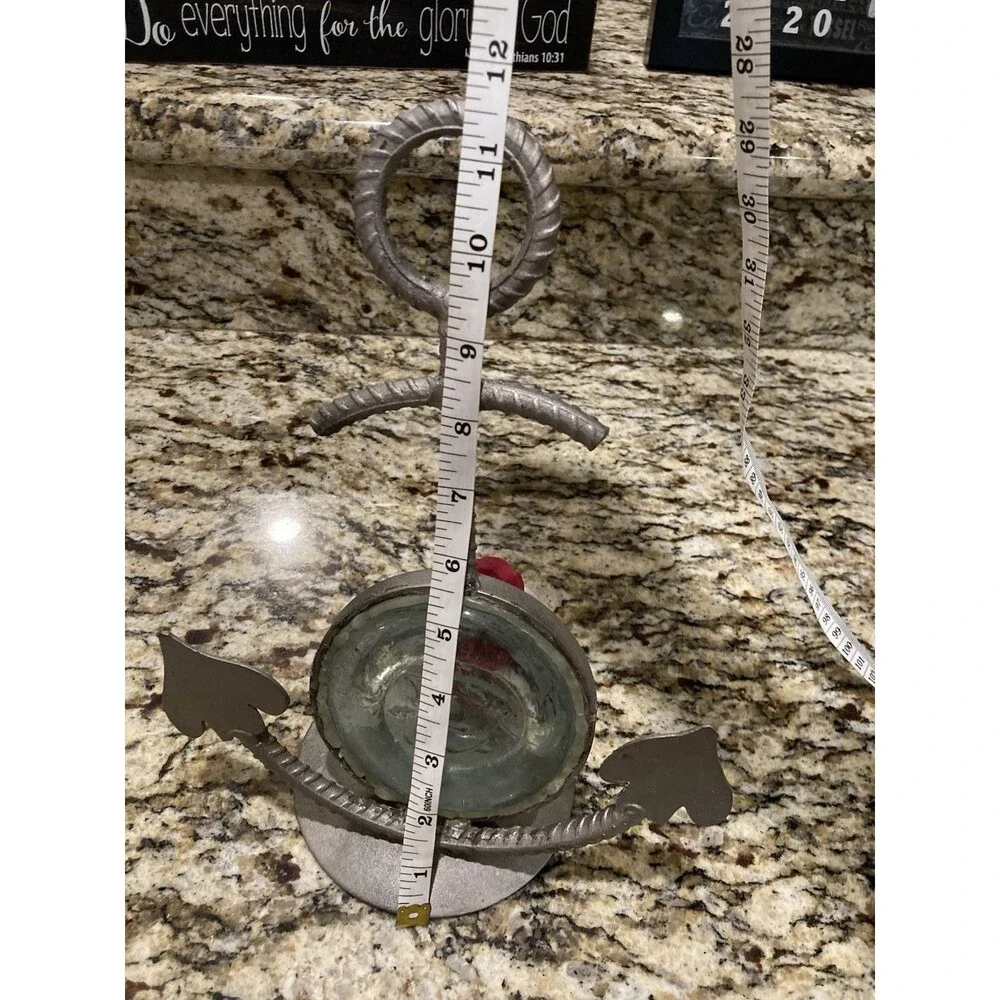 Nautical Candle Holder Beach Coastal Anchor Fish Seaside Rope Metal Cabincore